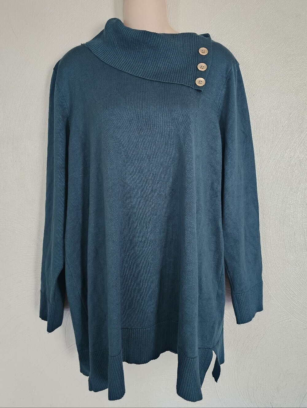 Cable & Gauge Green  Asymmetric Button Collar Sweater Tunic Size Womens 1X